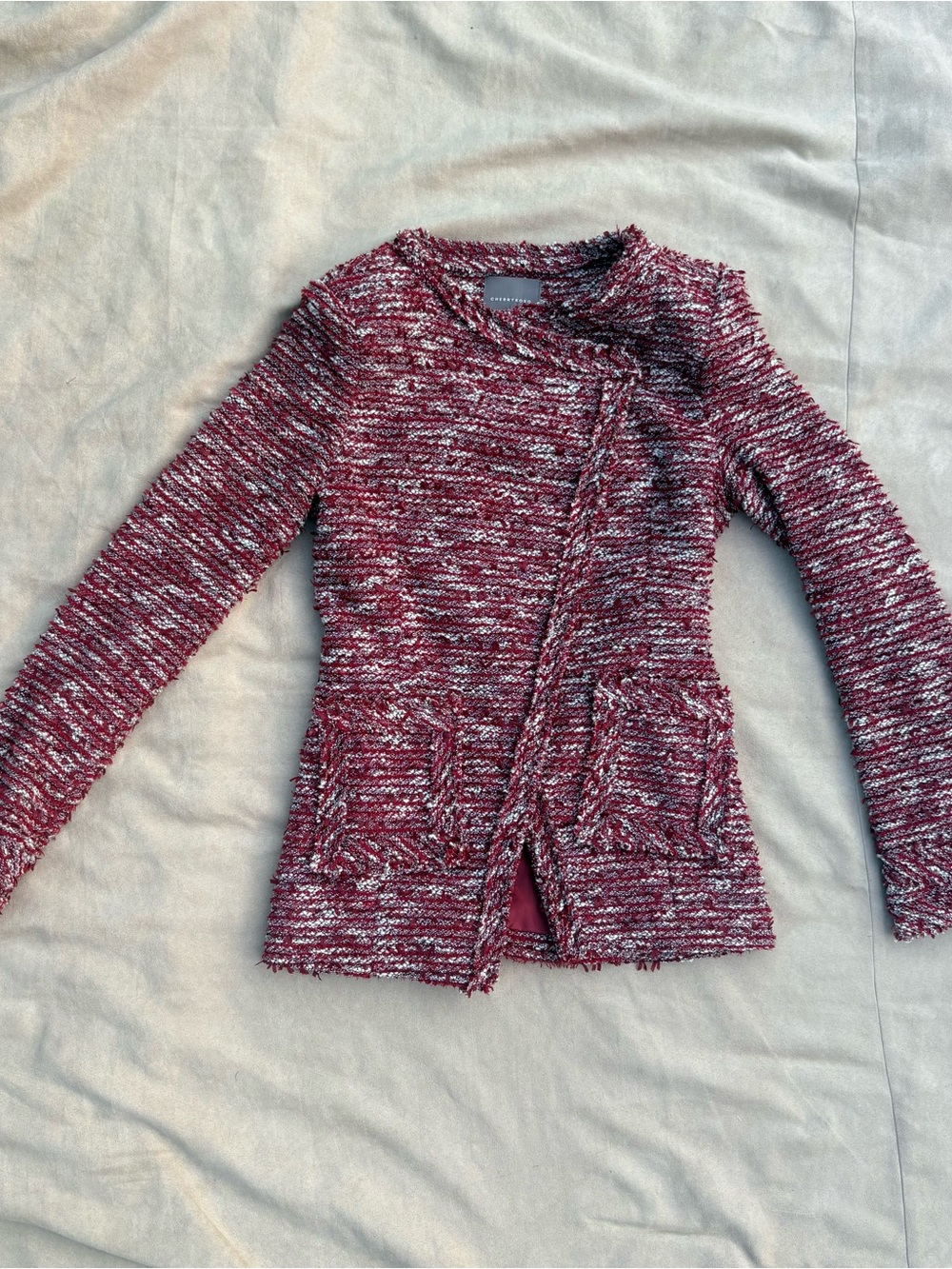 ❤️ Cherry Coco Women Marled Burgundy Knit Half Wrap Sweater Pea Jacket - S